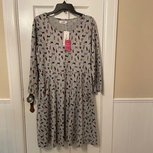 NWT Boutique LA SOUL Gray Allover CAT Sweater Dress Causal Fall Tunic XL